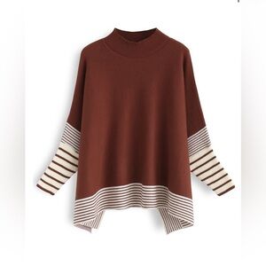 CHICWISH LIE IN CARAMEL FIELDS STRIPED OVERSIZE KNIT CAPE SWEATER SZ L/XL